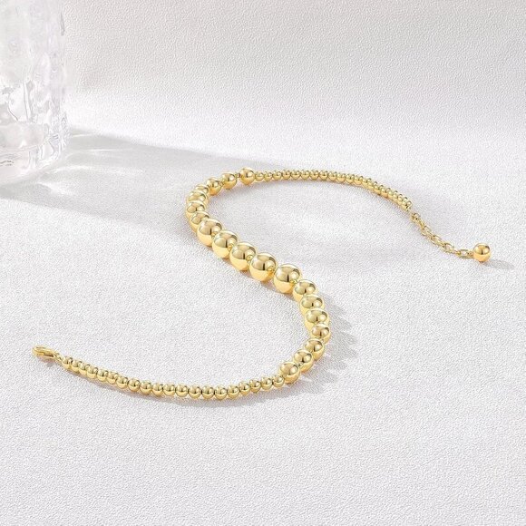 Bold 14K Gold-Plated Chunky Beaded Necklace for Women, Adjustable Rope Chain, St - Picture 6 of 7